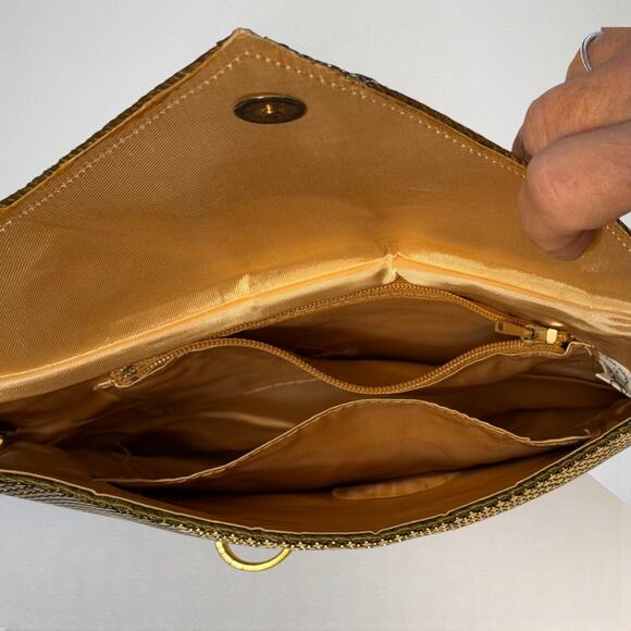 Vintage La Regale Gold Mesh Envelope Clutch Shoulder Bag Hong Kong Evening Purse